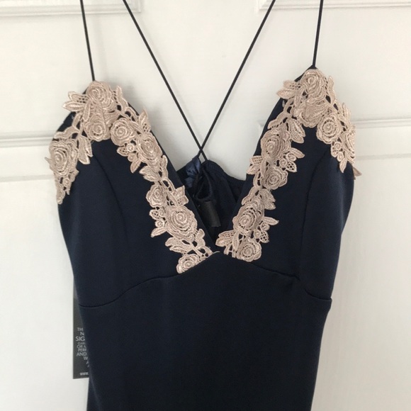 AX Paris Dresses & Skirts - Navy dress w/spaghetti straps /ivory lace detail